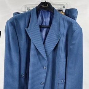 Falcone Men's Royal Blue Suit White Pinstripe 2 Piece Single Breasted Size 62L